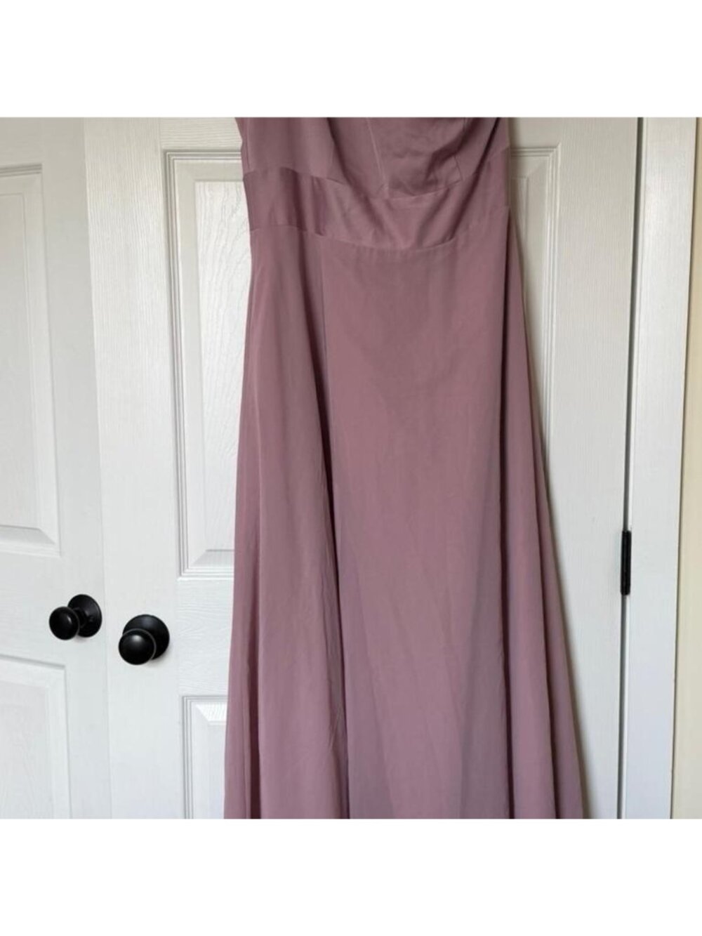 Elegant One Shoulder Crepe Back Satin Dress - Picture 3 of 8